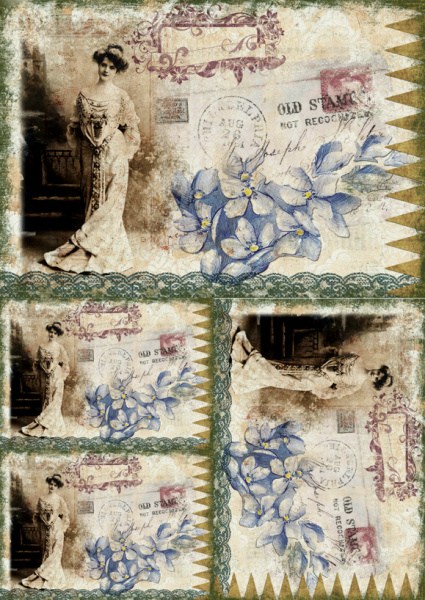 Retro D�ma a modr� kv�ty 35x50