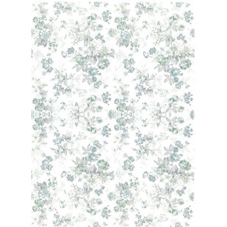 Papír rýžový A4 Celoplošný, modrošedé kytice