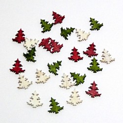 Dřev.dekorace barevné - stromečky 2cm, 24ks
