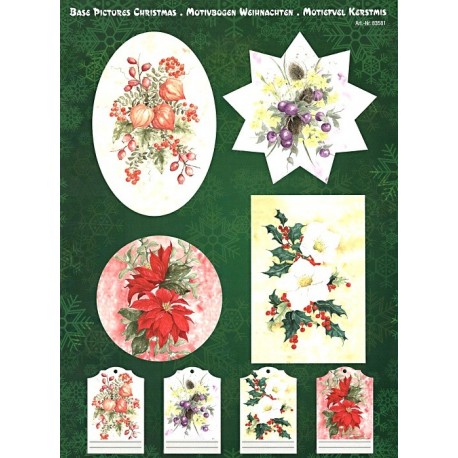 Papírové výřezy 3D - Vánoční květinové dekorace (2 listy)