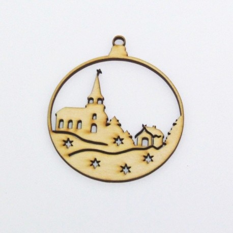 Vánoční baňka s kostelíkem k zavěšení, 7,5cm