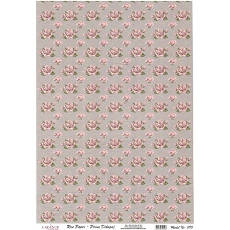 Rýžový papír A4 Růžové růžičky na šedé