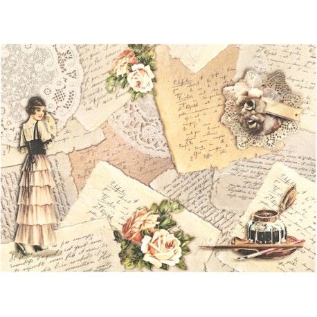 Papír rýžový A4 Dívka s vějířem, staré dopisy