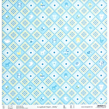 Baby, Kosočtverce modrý 30,5x30,5 scrap. papír
