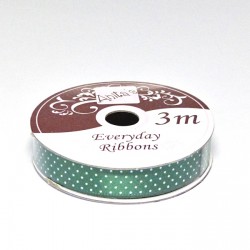 Stuha saténová 3m/1cm - puntík zelená