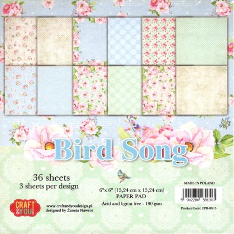 Sada papírů 15x15 Bird Song (Craft & You)
