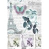 Papír rýžový A4 Růže, motýl, Eiffelovka