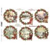 Papír rýžový A4 Vánoční obrázky v kruzích s dekorací okolo