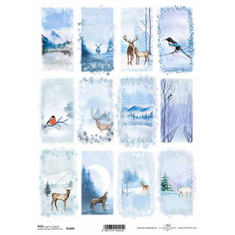 Papír rýžový A4 Zimní obrázky, ptáci, zvířata