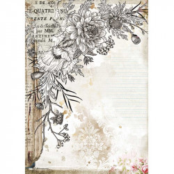 Papír rýžový A4 Romantic Journal, květy v rohu