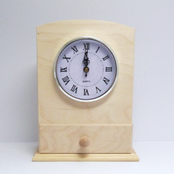 Dřevěné stojací hodiny s ciferníkem a šuplíčkem, zaoblené