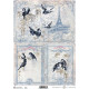 Papír rýžový A4 Tři obrázky s ptáčky v béžovomodré