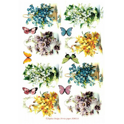 Papír rýžový A4 Jarní květiny s motýly Aquita