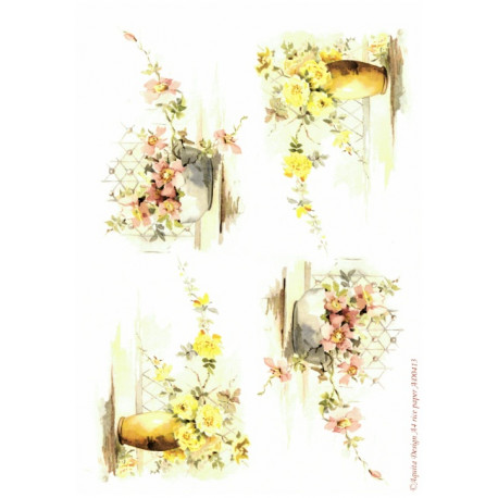 Papír rýžový A4 Malované kytice růží, akvarel x2 Aquita