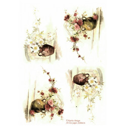 Papír rýžový A4 Malované kytice růží, akvarel IIx2 Aquita