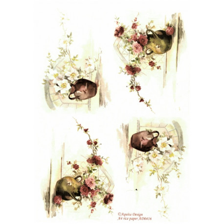 Papír rýžový A4 Malované kytice růží, akvarel IIx2 Aquita