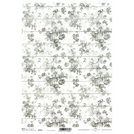 Papír rýžový A4 Tapeta z květů v šedém odstínu na prknech