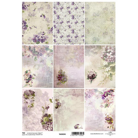 Scrap.papír A4 - Post card - květinové vzory
