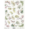 Papír rýžový A4 Pošta v bílém -kytičky z květů, konvalinky, macešky, písmo