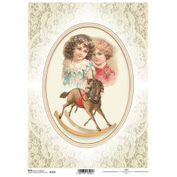 Papír rýžový A4 Oválný obrázek s dětmi a houpacím koněm