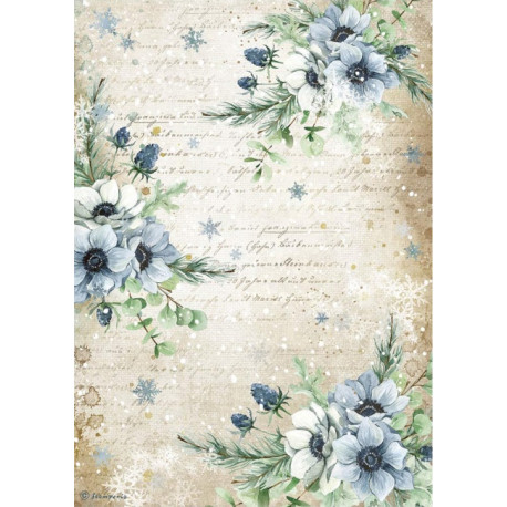 Papír rýžový A4 Cozy Winter, modré květy