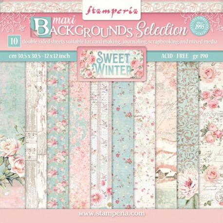 Sada papírů 30,5x30,5 190g Sweet Winter, vzory na pozadí