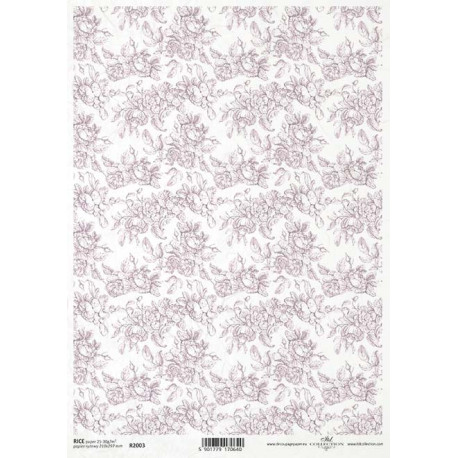 Papír rýžový A4 Tapeta z květů růží v šedorůžovém tónu