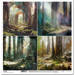 Tajemný les, 4 obrázky z lesa - scrap.papír 31x32 (ITD)