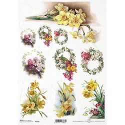 Papír rýžový A4 Narcisy, věnečky z jarních květů