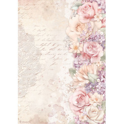 Papír rýžový A4 Romance Forever, květinová bordura