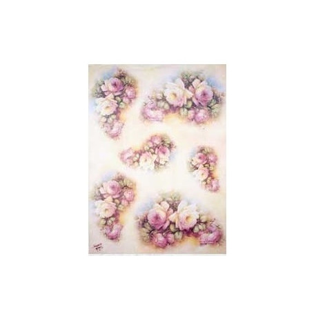 Papír rýžový 35x50 Kytice růží na světle růžovém (7714)