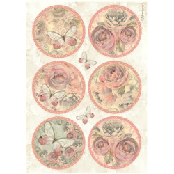Papír rýžový A4 Shabby Rose, 6 kulatých obrázků