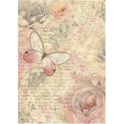 Papír rýžový A4 Shabby Rose, motýl