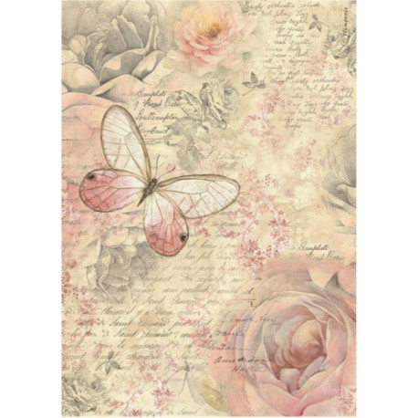 Papír rýžový A4 Shabby Rose, motýl