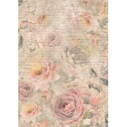Papír rýžový A4 Shabby Rose, pozadí s růžemi