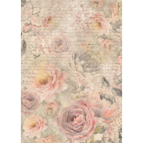 Papír rýžový A4 Shabby Rose, pozadí s růžemi