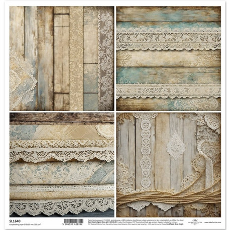 Dřevo a krajka, 4 obrázky - scrap.papír 31x32cm (ITD)