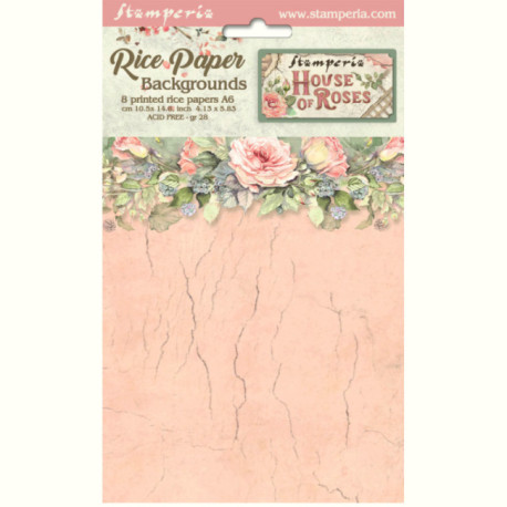Sada rýžových papírů A6 House of Roses, na pozadí