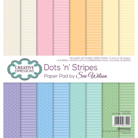 Sada papírů 20,3x20,3 150g Dots 'n' Stripes (Creative Expressions)