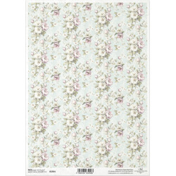 Papír rýžový A4 Květiny ve stylu shabby chic, plané růže