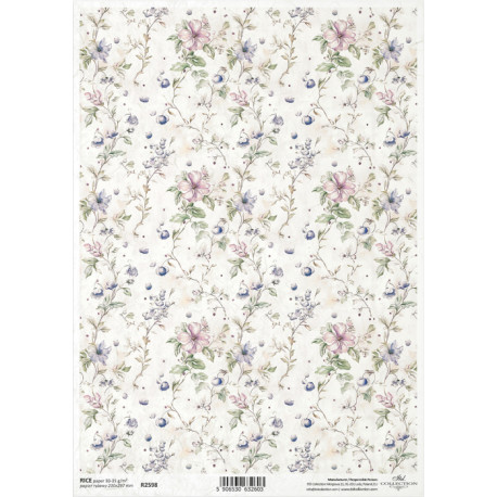 Papír rýžový A4 Květiny ve stylu shabby chic, ibišky