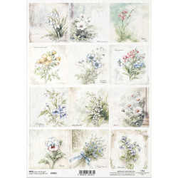 Papír rýžový A4 Květiny ve stylu shabby chic, sněženky, anemonky