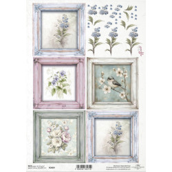 Papír rýžový A4 Květiny ve stylu shabby chic, rámečky 3D II.