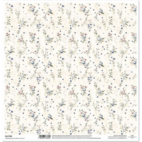 Květiny ve stylu shabby chic, větvičky s bobulemi - scrap.papír 31x32cm (ITD)