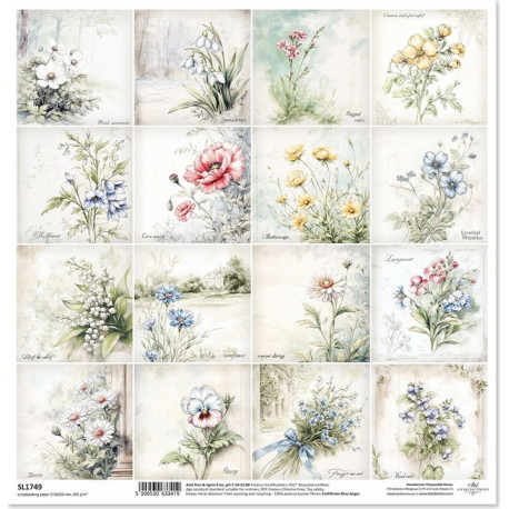 Květiny ve stylu shabby chic, polní kvítí - scrap.papír 31x32cm (ITD)