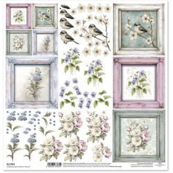 Květiny ve stylu shabby chic, rámečky - scrap.papír 31x32cm (ITD)