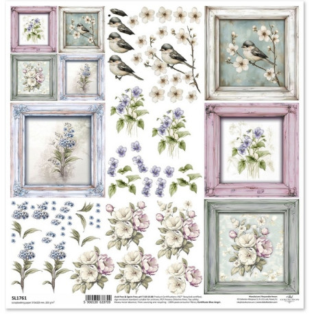 Květiny ve stylu shabby chic, rámečky - scrap.papír 31x32cm (ITD)