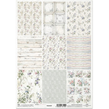 Scrap.papír A4 Květiny ve stylu shabby chic, miniatury