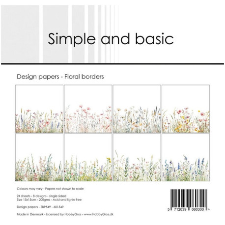 Sada papírů 15x15 Floral Borders (Simple and Basic)