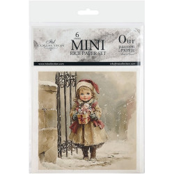 Set 6ks rýžových papírů - Zimní pohádka, mašle domodra (14,8x14,8cm)